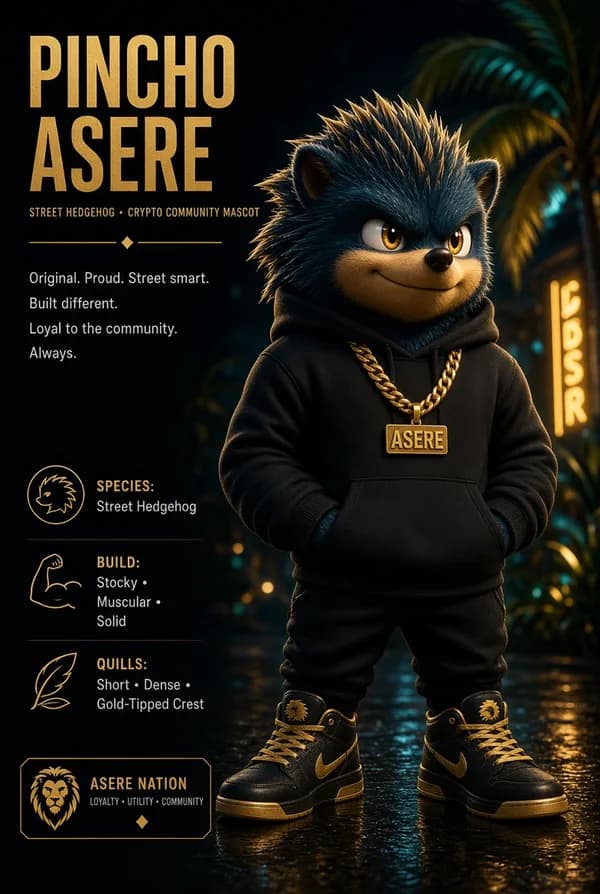 Community poster of Pincho Asere, a hedgehog in a hoodie and gold chain